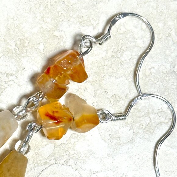 2/$20, Orange Yellow Aventurine Drop Earrings, Sterling Silver Hooks + Gemstone - Picture 3 of 10